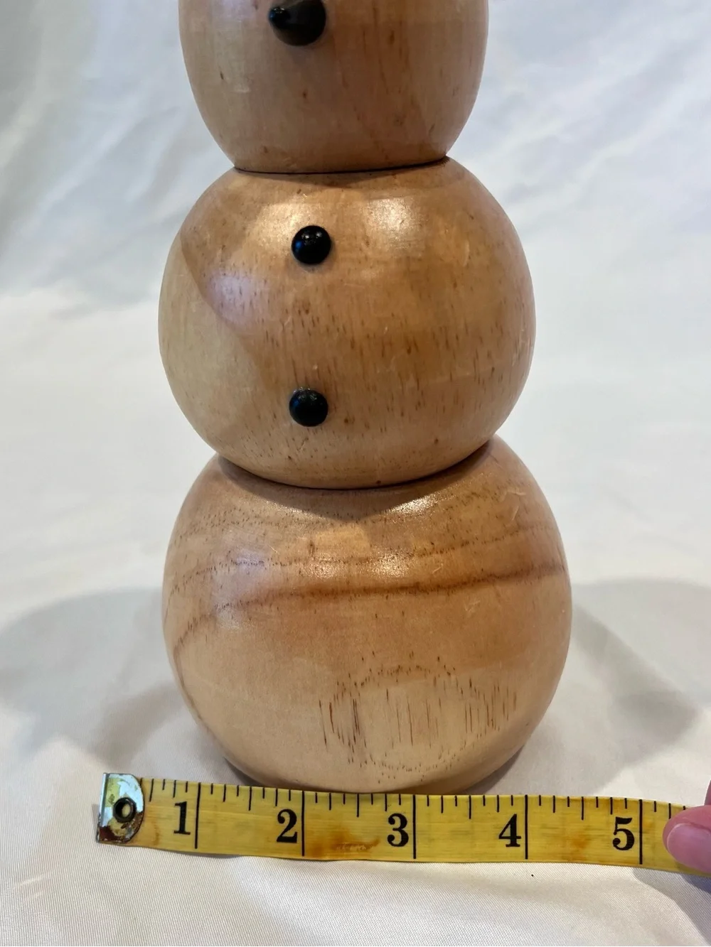 Hand Turned Wooden Snowman Figurine Rustic Christmas Primitive Decor